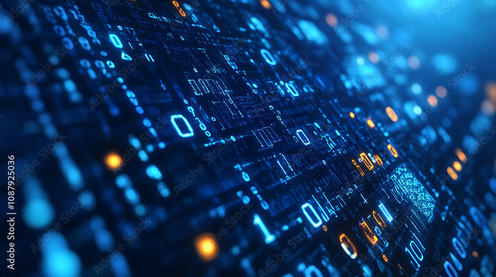 Aufkleber Abstract blue gear high-tech background with technology, digital and data elements Digital future tech banner template