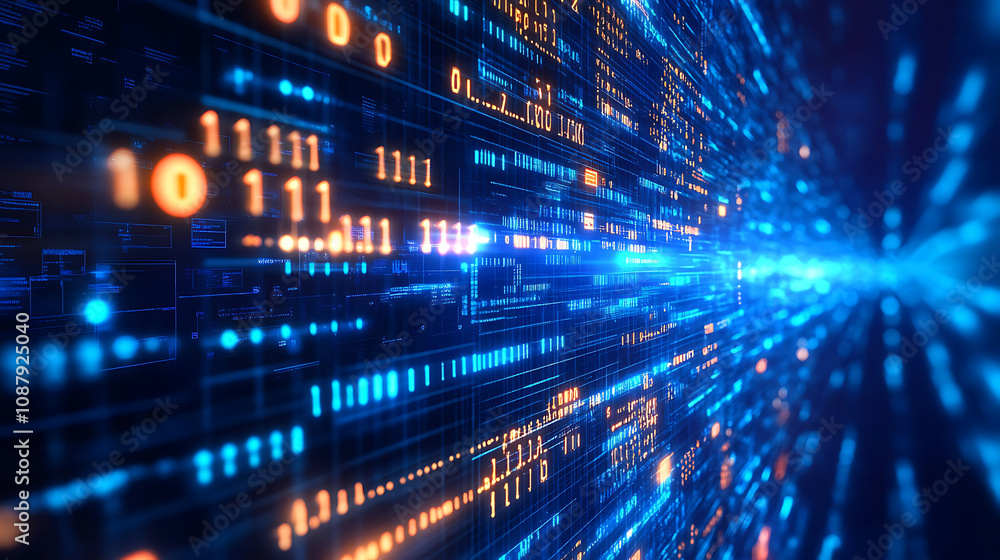 Poster Abstract blue gear high-tech background with technology, digital and data elements Digital future tech banner template
