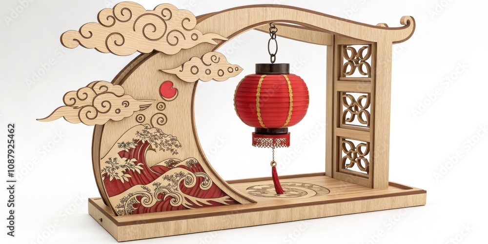 Poster s and lanterns a charming wooden s elegantly wrapped around a red lantern creating a festive atmosph