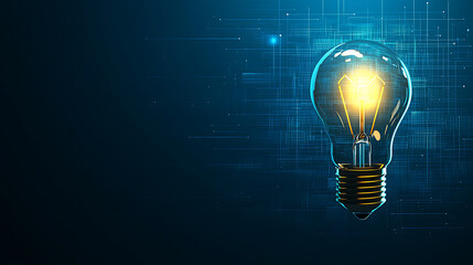 A light bulb with a digital technology and innovation concept on a blue background