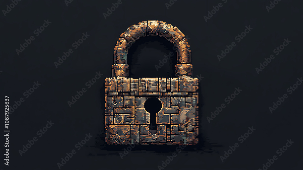 Poster the padlock is made of binary code, with a black background in the pixel art style