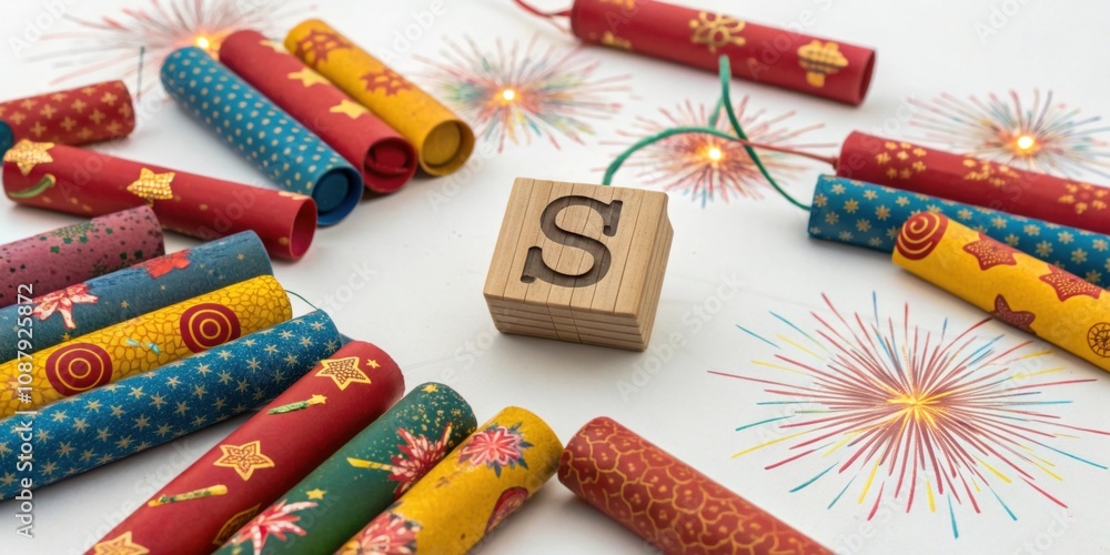 Poster s and firecrackers a festive display of colorful firecrackers intertwined with a playful wood s repr
