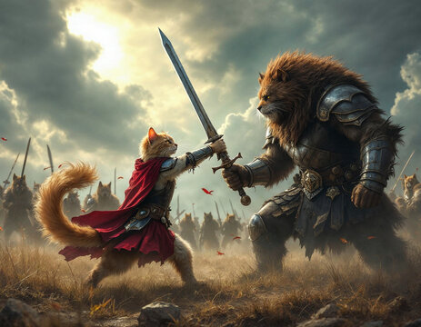 Gato caballero guerrero batalla