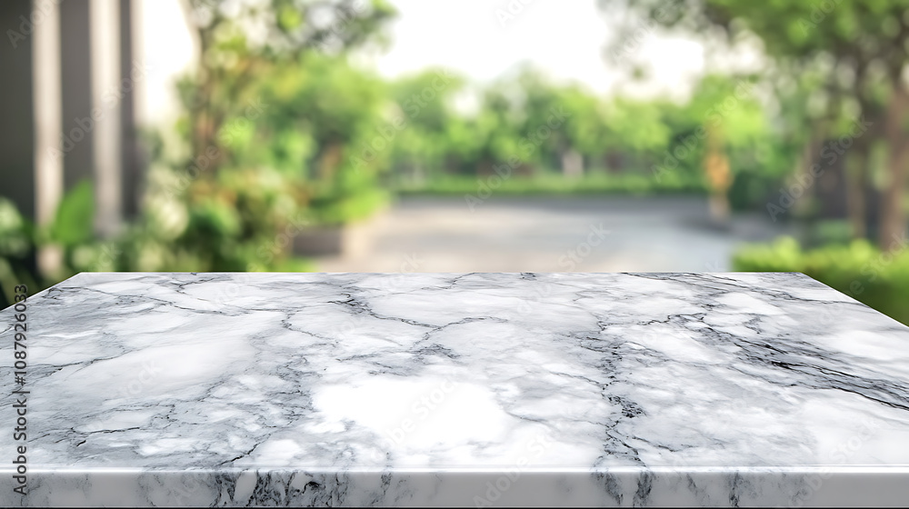 Aufkleber white stone marble table top and blurred abstract background from interior building banner backgroun