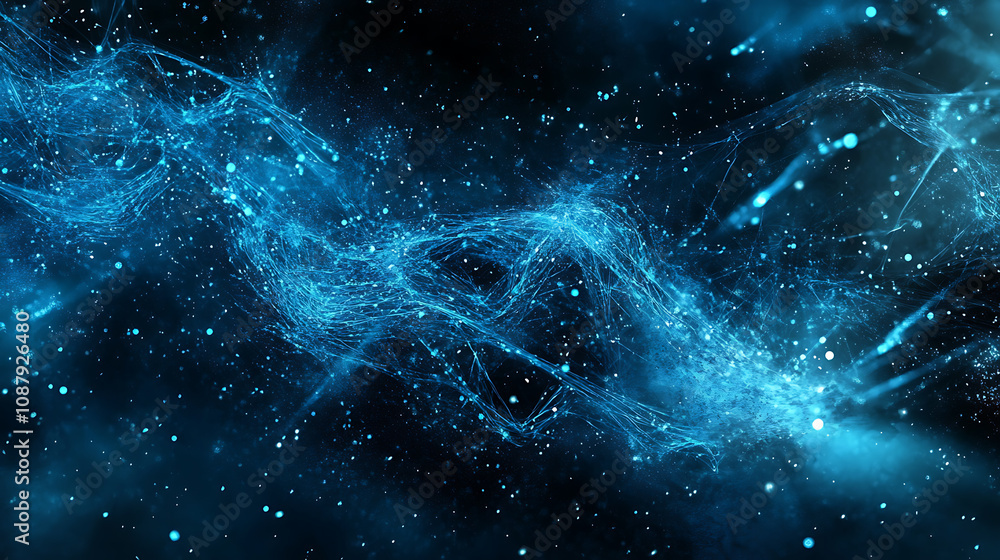 Fototapete futuristic abstract blue tech background with digital waves particles artificial neural network cybe