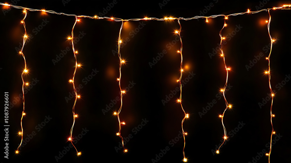 Poster Light string lights decoration on black background with copy space area