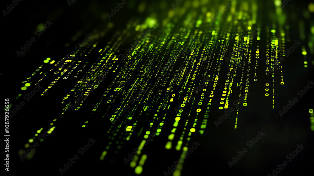 Poster Green binary code falling down on a black background