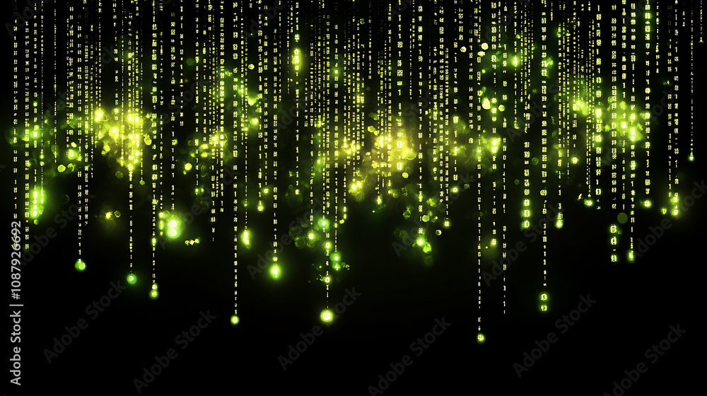 Aufkleber Green binary code falling down on a black background