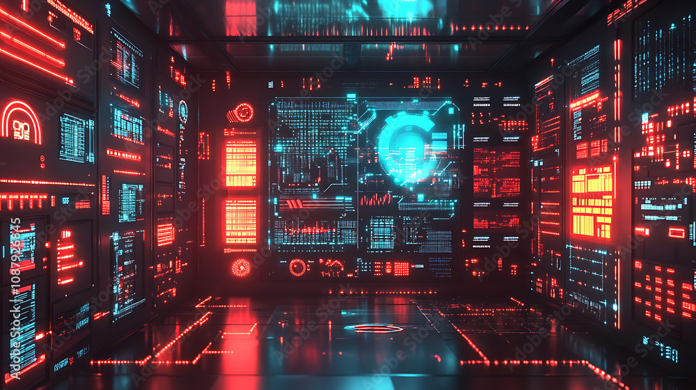 Poster Cyber security shield protecting data on internet server network digital concept illustration