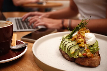 breakfast in a cafe while working