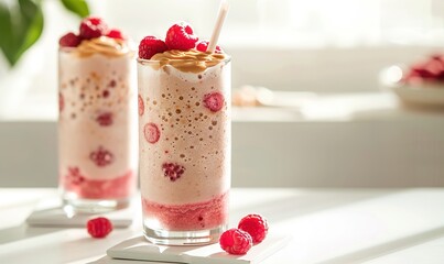 Fresh fruit smoothies mixed with strawberries and milk are very delicious ai generated