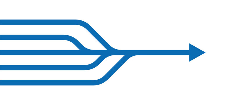 Merging arrows streamline process concept image. Clipart image isolated on white background.
