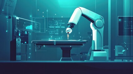 A robotic arm powered by AI assisting surgeons in a precision operation, blending innovation with healthcare expertise