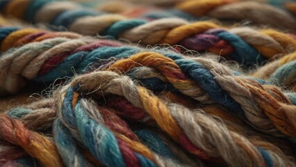 Eco Friendly Fabric Texture Recycled wool strands with multicolored textured weave close-up