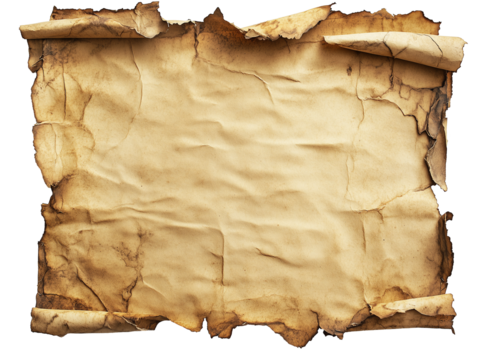 Ancient parchment scroll with a weathered texture and distinct aged appearance, perfect for crafting and historical themed projects