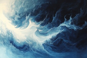Abstract background with swirling blue and white clouds.
