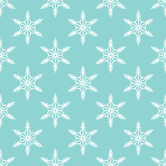 Snowflakes seamless pattern, hand drawn vector line illustration. Graphic outline doodle drawing. Christmas and New Year background for winter designs, gift wrapping, packaging, textile, wallpaper.