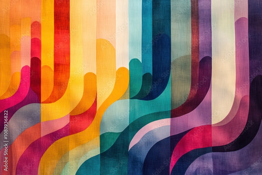 Poster abstract background with colorful wavy lines in a retro style.