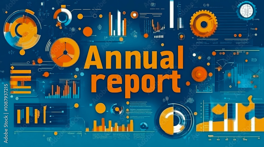 Poster an annual report layout highlights various charts and graphs that provide insights into data trends,