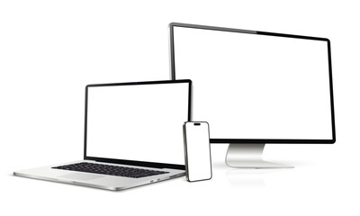 Laptop with computer screen and mobile phone mockup