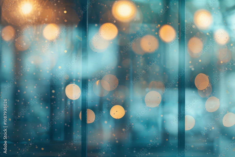 Poster abstract background with bokeh lights and blurred glass in soft blue tones capturing the essence of 