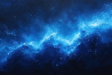 Naklejka premium A beautiful nebula with a vibrant blue glow, against a dark background, filled with glittering stars.