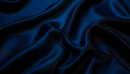 Fototapeta premium Black blue satin dark fabric texture luxurious shiny that is abstract silk cloth background with patterns soft waves blur beautiful, 8k