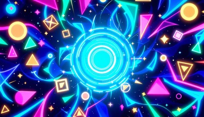 Dynamic Neon Shapes and Patterns in a Sci-Fi Digital Universe
