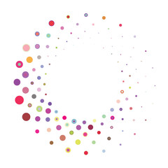 Colorful retro pop art halftone circle. Round dotted texture. Swirl, tornado shape.