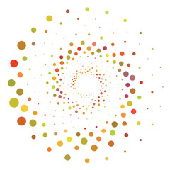 Colorful retro pop art halftone circle. Round dotted texture. Swirl, tornado shape.