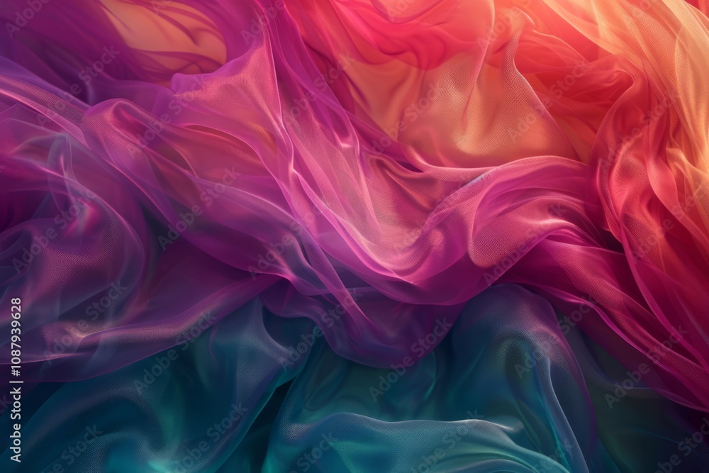 Poster colorful flowing fabric abstract background with soft waves and gentle gradients in warm and cool to