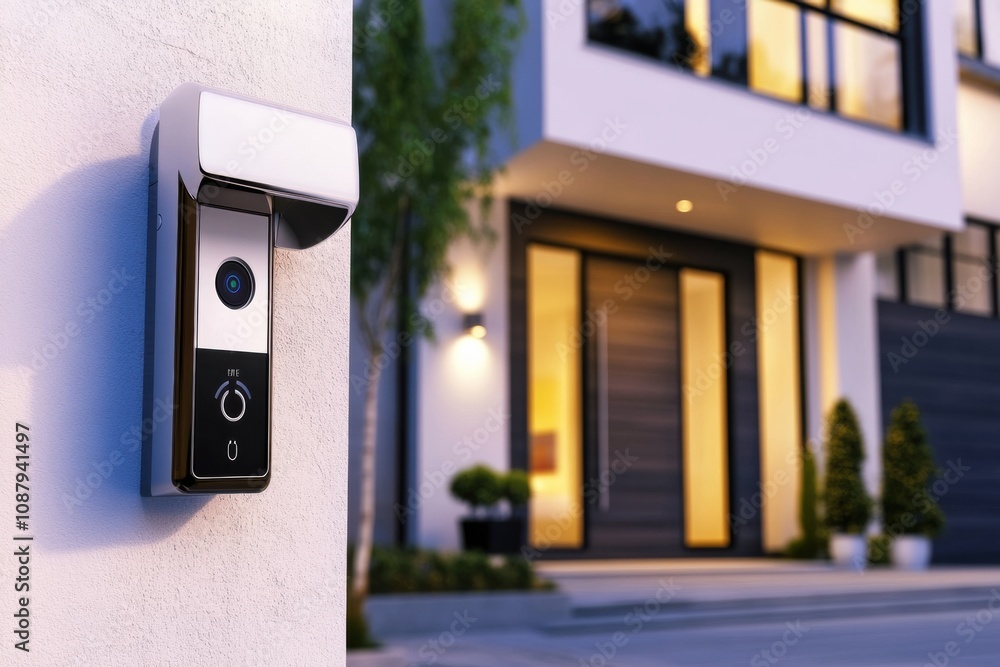 Aufkleber the entrance of a contemporary home showcases a smart security system equipped with cameras, motion 