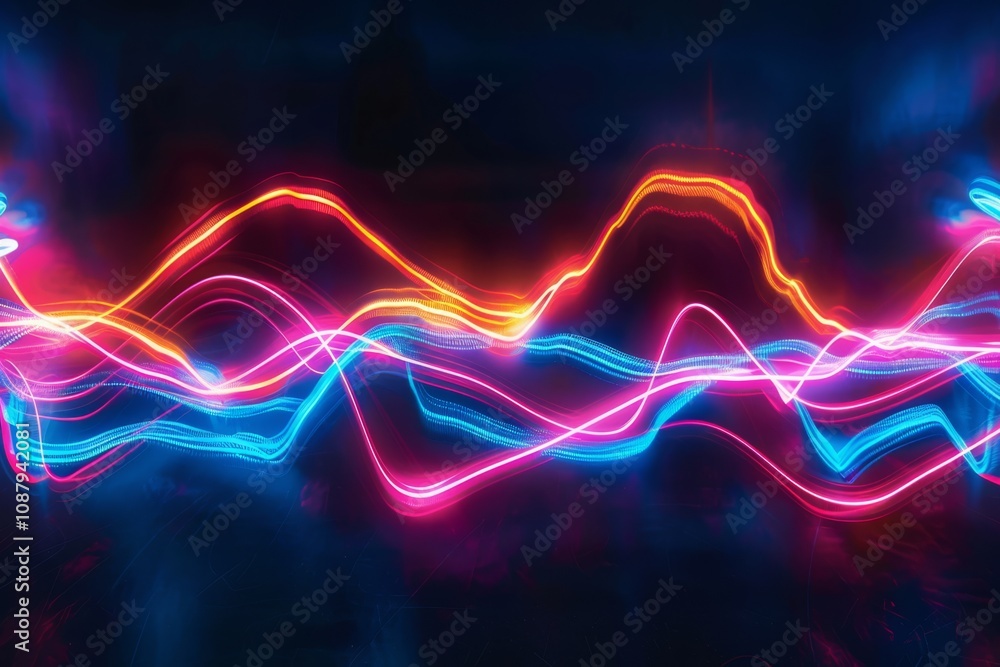 Poster vibrant abstract light waves in vivid colors creating a dynamic and energetic atmosphere for modern 