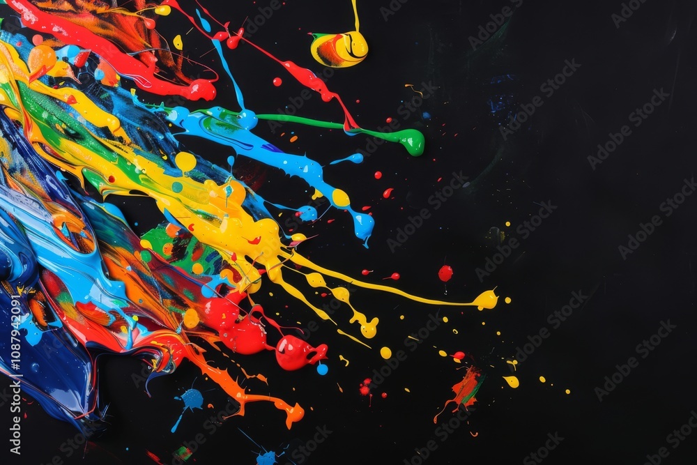 Aufkleber vibrant abstract splash of colorful paints against a dark background, capturing the energy and motio