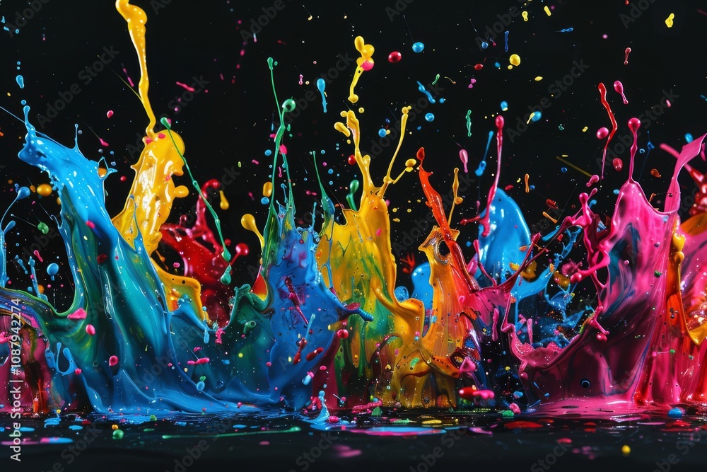 Aufkleber vibrant color splash with dynamic liquid motion against dark background for artistic expression and 