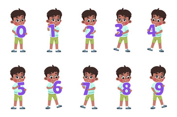 Fototapeta premium Kid Learning Math Holding a Number