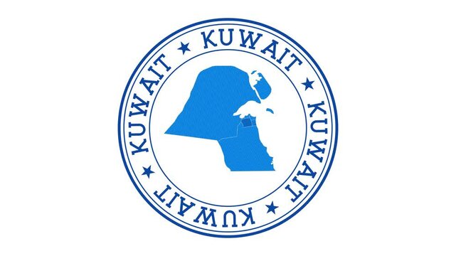 Kuwait intro. Badge with the circular name and map of the country. Kuwait round logo animation.