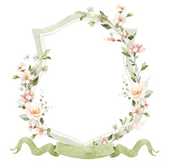 Blush Pink Flower Wedding Crest - Monogram Crest - Floral Luxury Watercolor Wedding Crest - Romantic Wedding Crest - Sage Blush Rose Crest