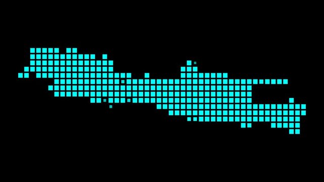 Java digital map. Map of Java in dotted style. Shape of the island filled with rectangles. Trendy video.