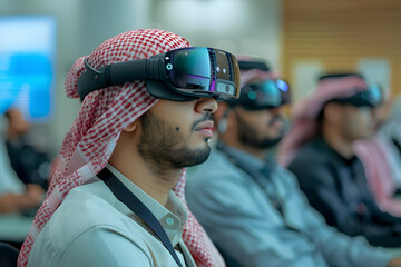 Man in Traditional Headwear Experiences Immersive VR Headset, Modern Technology Blends with Culture