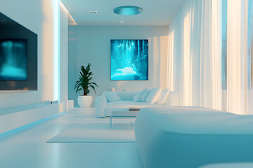 Serene Living Room with Aquatic Awe Color Palette: Bioluminescent Touches for Tranquility