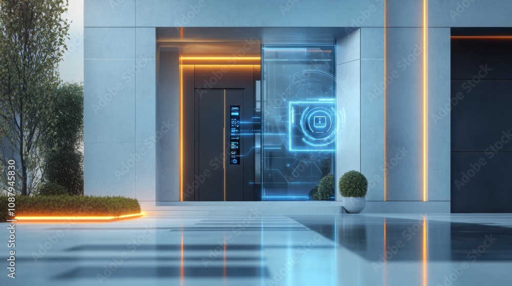 Leinwandbilder the entrance showcases an advanced design with smart security features, including cameras, sensors, 
