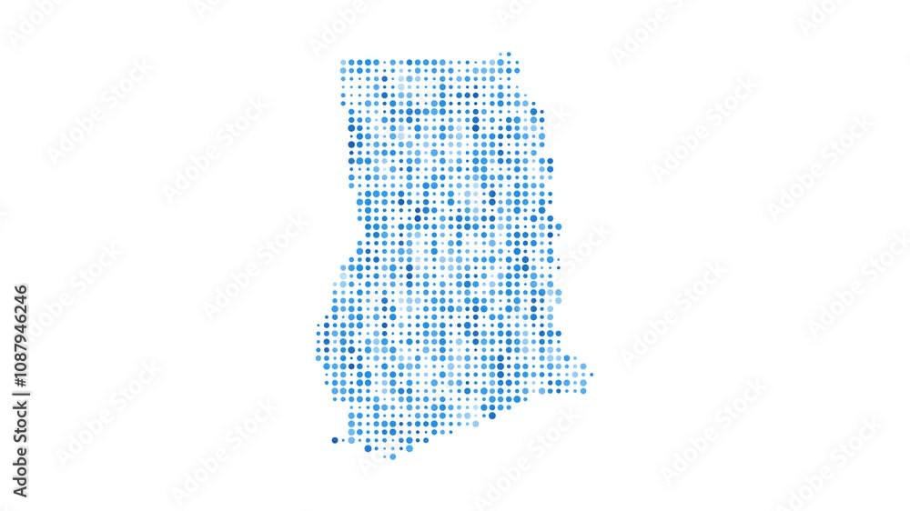 Poster ghana dotted digital map. map of ghana with pulsating colored circles. shape of the country filled w
