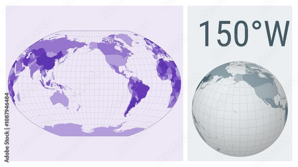 Poster world map animation. winkel tripel projection. colored countries style. animated world map in winkel