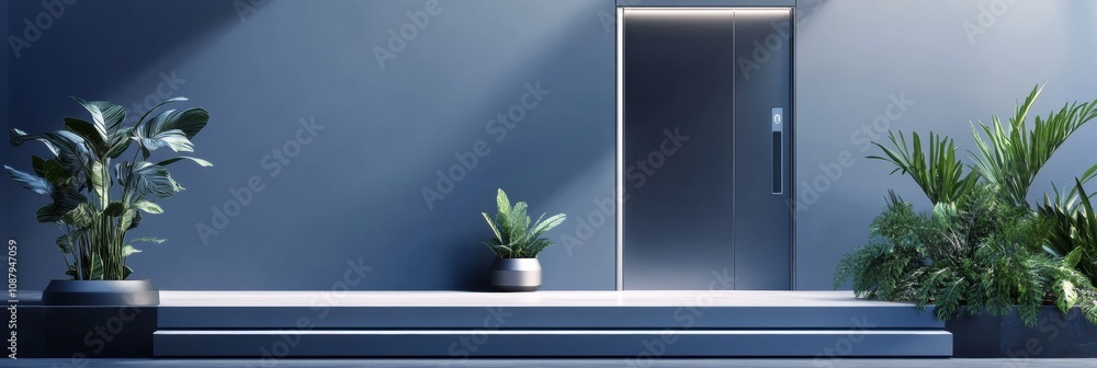 Leinwandbilder the entrance showcases a sleek design with smart security features like cameras, sensors, and a fing