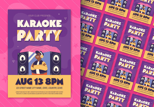 Purple and Yellow Modern Karaoke Party Flyer Template