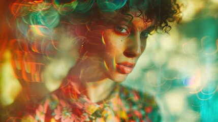 Indistinguishable patterns and prints mix and mingle in the background creating a dreamy blur of fashion.