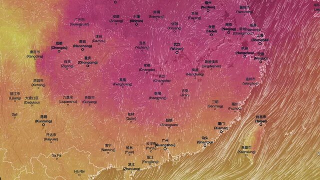 Wind Movement On The Map Of China, Loop Video