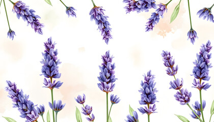 Naklejka premium Watercolor pattern with lavender flowers, professional photography