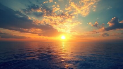 Fototapeta premium Ocean Sunset: A Serene Golden Hour Seascape